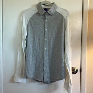 Kit and Ace Men’s knit button down, medium, grey and white